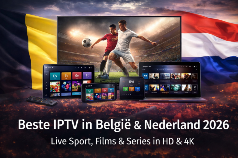 Beste IPTV in België en Nederland 2026 met live sport, films en series in HD en 4K op Smart TV, smartphone, tablet en laptop