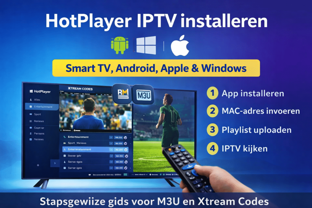 HotPlayer IPTV installeren op Smart TV, Android, Apple en Windows met M3U of Xtream Codes – stap-voor-stap gids voor stabiel IPTV kijken