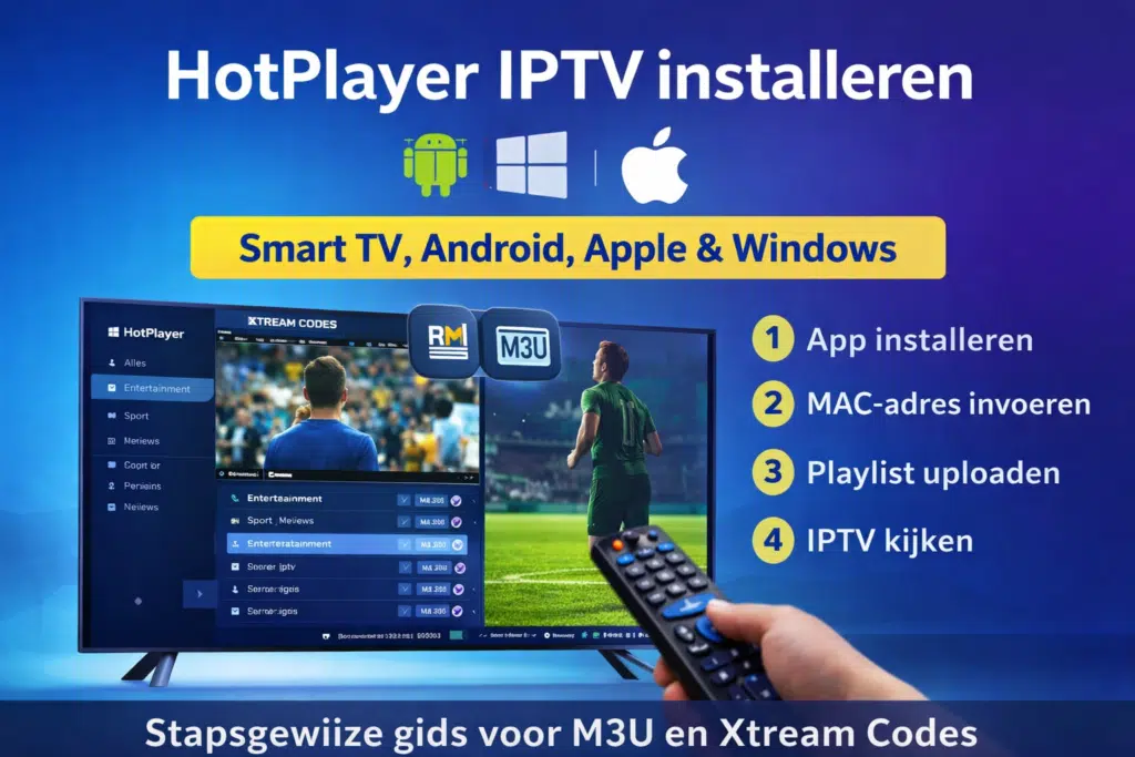 HotPlayer IPTV installeren op Smart TV, Android, Apple en Windows met M3U of Xtream Codes – stap-voor-stap gids voor stabiel IPTV kijken